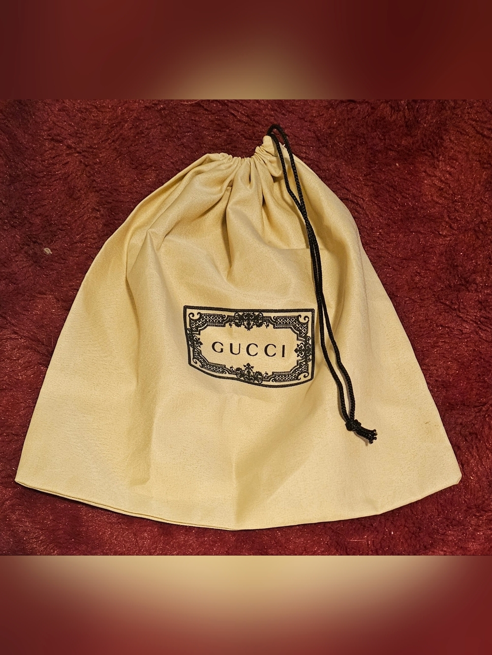 Vintage Gucci Dust Bag 10.5" Brown Satin Drawstring Small Handbag Wallet Pouch